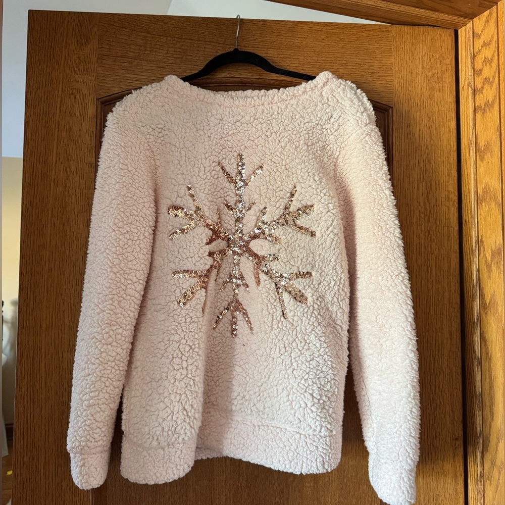 Pink Sherpa snowflake sweater